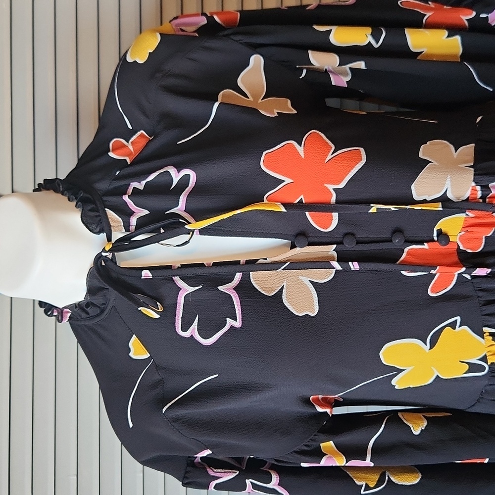 Ted Baker London Yviee Chuck Ruffle Long Sleeve Floral Midi Dress in Black - Picture 3 of 14